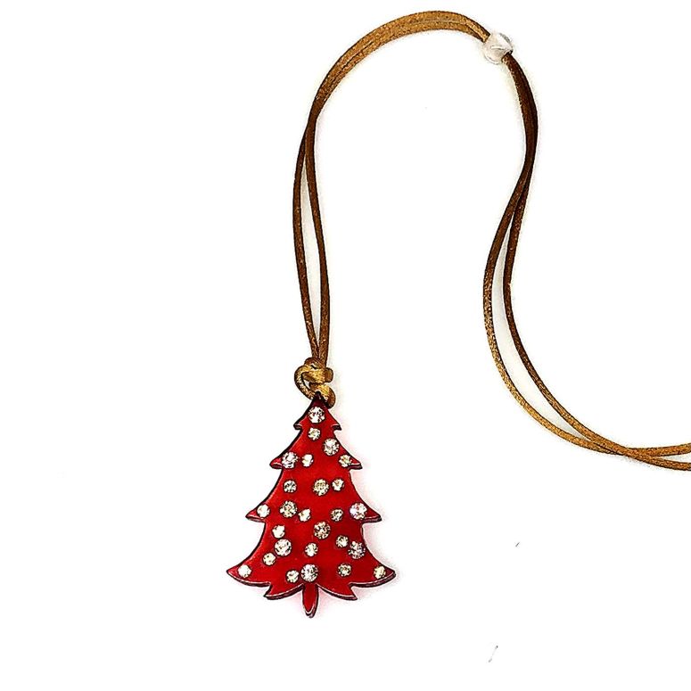 Collana-Albero Natale-plexiglass-swarovski rossi